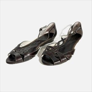 Clarks Artisan Collection Leather Strappy T-Strap Open Toe Sandals Back Heel 🟤